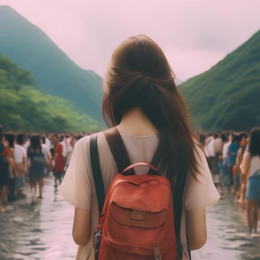 蝴蝶忍X甘露寺蜜璃X祢豆子旅行途中,亚洲少女的背影