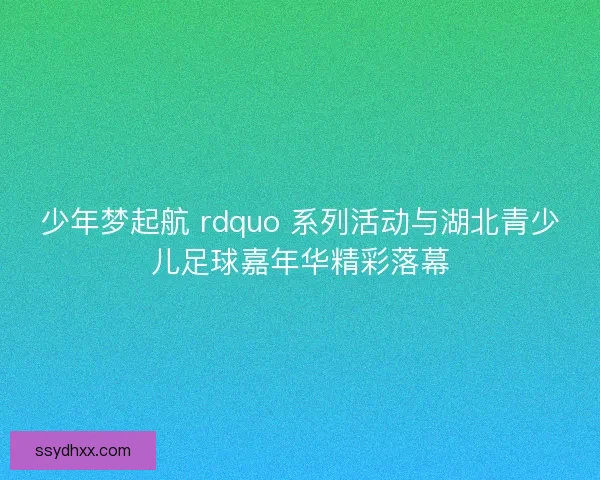 少年梦起航 rdquo 系列活动与湖北青少儿足球嘉年华精彩落幕