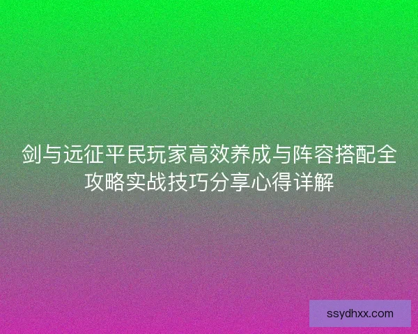 剑与远征平民玩家高效养成与阵容搭配全攻略实战技巧分享心得详解